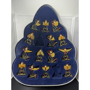 Vintage Angel Ornaments Set‎ of 14 Gold Wire rhinestone Christmas Tree Decor